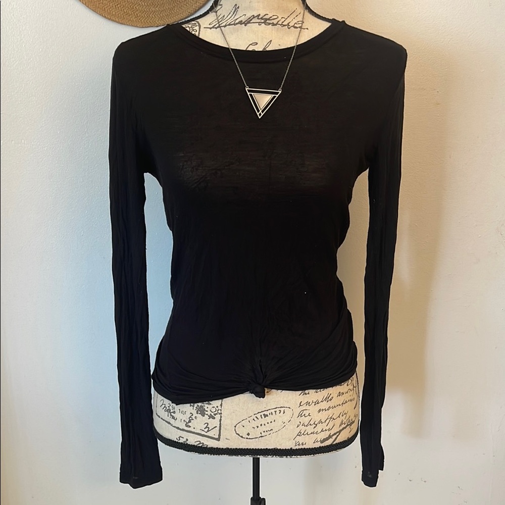 H&M Black V-Neck Long Sleeve Fitted Top